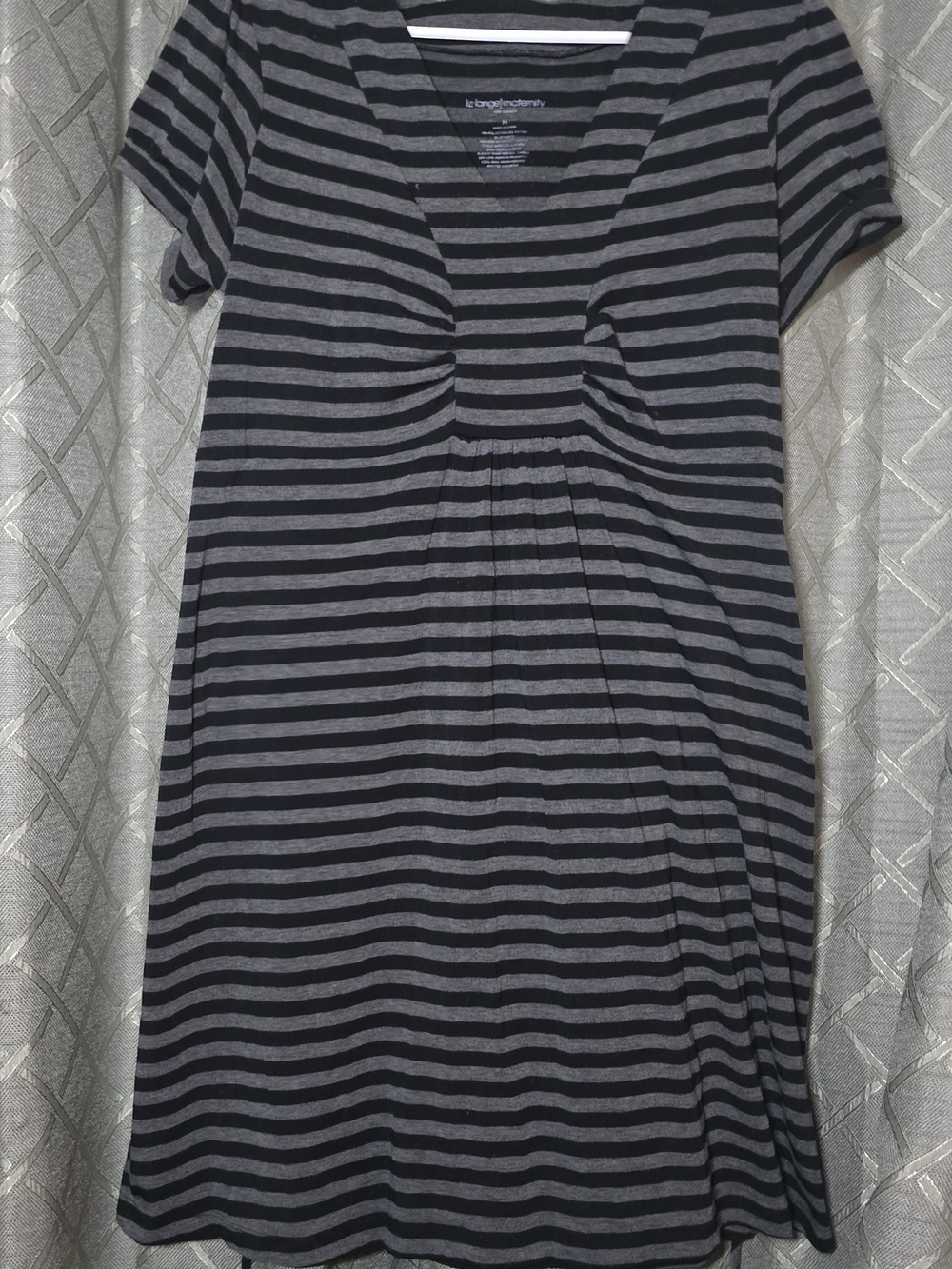 Liz Lange Black and Gray Striped V-Neck Maternity Dress